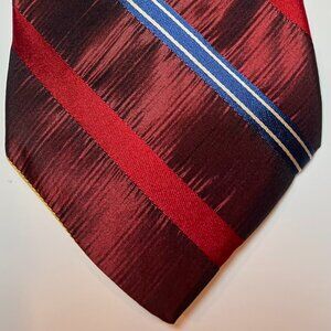 Knot Shop Collection Red Necktie with Gold and Blue Stripes
